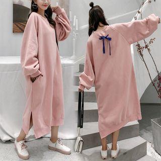 Puff-sleeve Split Hem Long Pullover