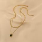 Rectangle Acrylic Pendant Layered Alloy Necklace Gold & Black - One Size