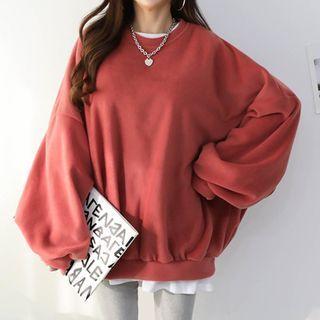 Balloon-sleeve Oversized Fleece Pullover