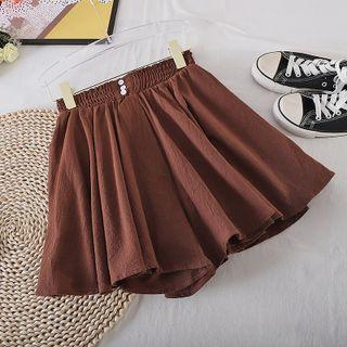 Plain High-waist Wide-leg Shorts Coffee - One Size
