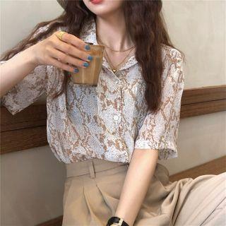 Short-sleeve Pattern Printed Chiffon Shirt