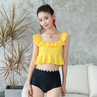 Set: Ruffle Trim Tankini Top + Swim Bottom