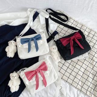 Ruffle Trim Bow Flap Crossbody Bag