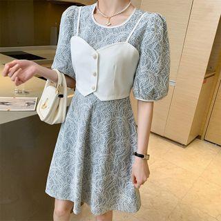 Floral Midi A-line Dress / Plain Cropped Camisole Top