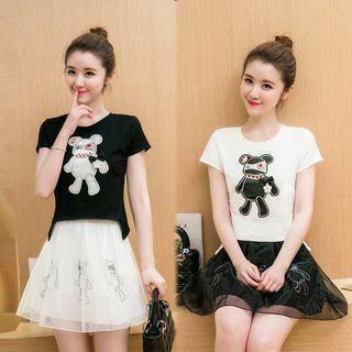 Set: Applique Short-sleeve T-shirt + A-line Skirt