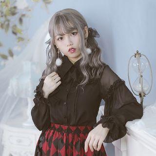 Frill Trim Mesh Panel Shirt