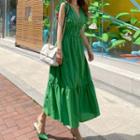 Sleeveless Frill Trim Maxi A-line Dress
