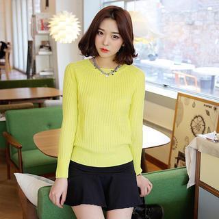 Crew-neck Raglan-sleeve Knit Top
