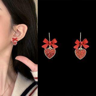 Ribbon Heart Drop Earring 1 Pair - Red - One Size