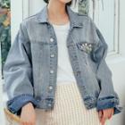 Embellished Cropped Washed Denim Jacket