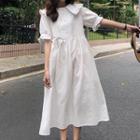 Short-sleeve Frilled Collar A-line Midi Dress