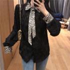 Tie-neck Leopard Long-sleeve Blouse