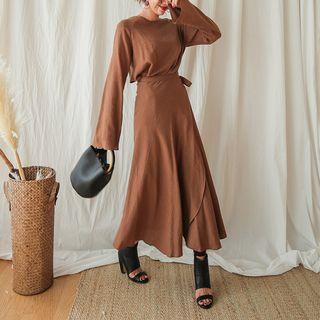 Wrap-front Flare Long Skirt