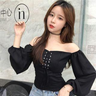 Lace Up Detail Off Shoulder Blouse