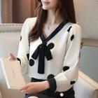 Dotted Contrast Trim Chiffon Blouse