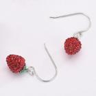 925 Sterling Silver Faux Crystal Strawberry Dangle Earring Es792 - 1 Pair - One Size