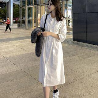 Puff-sleeve Midi Shirtdress / Fluffy Vest