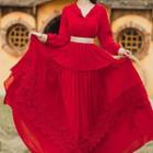 Long-sleeve Hood V-neck Midi A-line Dress