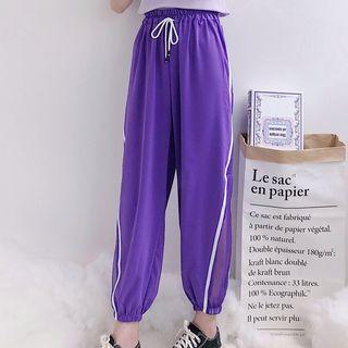 Drawstring Waist Contrast Trim Baggy Pants
