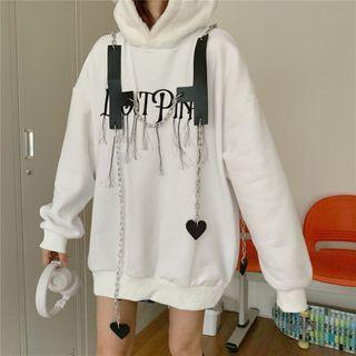 Bunny Ear Fleece Panel Lettering Hoodie