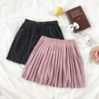 Plain High-waist Velvet Flared Skirt