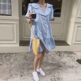 Short-sleeve Double Breasted Dress As Shown In Figure - One Size