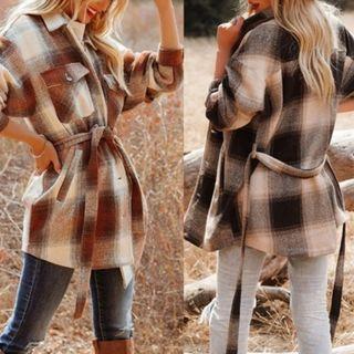 Plaid Oversize Tie-waist Shacket