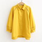 3/4-sleeve Perforated Shirt Yellow - One Size