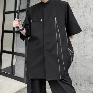 Short-sleeve Zip Accent Blazer