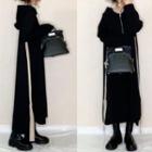 Long-sleeve Round-neck Plain Hoodie Dress Black - One Size