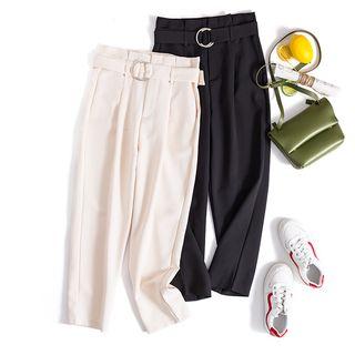 Round Buckled Cropped Dress Pants