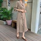 Notch-collar Long Shirtdress