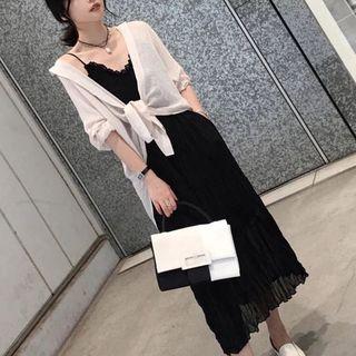 Set: Spaghetti Strap Midi Dress + Front-tie Jacket