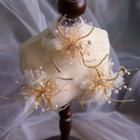 Wedding Set: Faux Pearl Hair Clip + Dangle Earring 1 Pair - Earring & Hair Clip - Gold - One Size