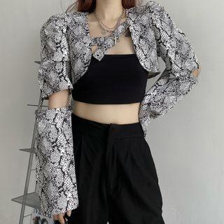 Snakeskin Print Cropped Jacket White - One Size