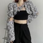 Snakeskin Print Cropped Jacket White - One Size
