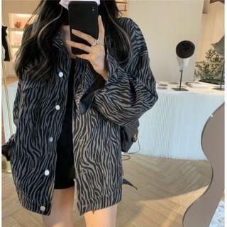 Zebra Print Loose-fit Cargo Blouse