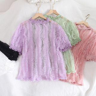 Short-sleeve Sheer Lace Blouse