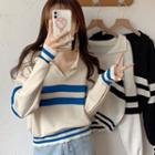 Open Collar Striped Sweater