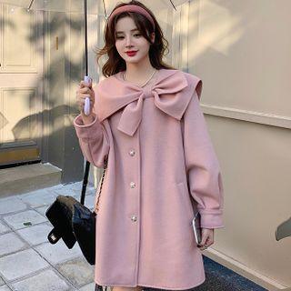 Sailor-collar Bow-accent Woolen Coat