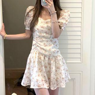 Floral Puff-sleeve Mini Dress
