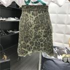 Leopard Print Ripped Denim Skirt