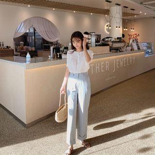 Puff-sleeve Button-up Blouse Ivory - One Size