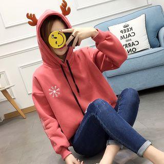 Snowflake Embroidered Deer Accent Hoodie