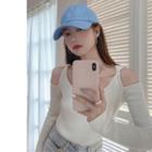 Cold Shoulder Long Sleeve Knitted Top