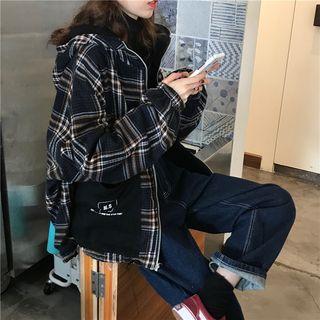 Oversize Hooded Plaid Zip Jacket As Shown In Figure - One Size