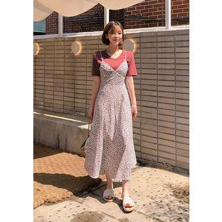 Flared Floral Long Pinafore Dress