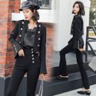 Set: Buttoned Jacket + Ripped Boot-cut Pants
