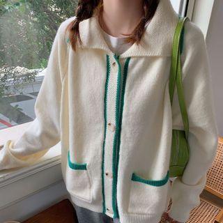 Long-sleeve Lapel Contrast Trim Cardigan