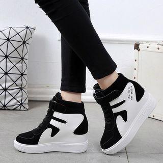 High-top Hidden Wedge Adhesive Strap Sneakers
